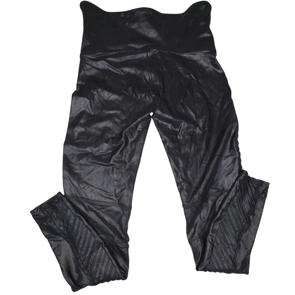 SPANX Faux Leather Moto Leggings Womens L Black High Rise 20136R‎ Ribbed - Picture 8 of 8